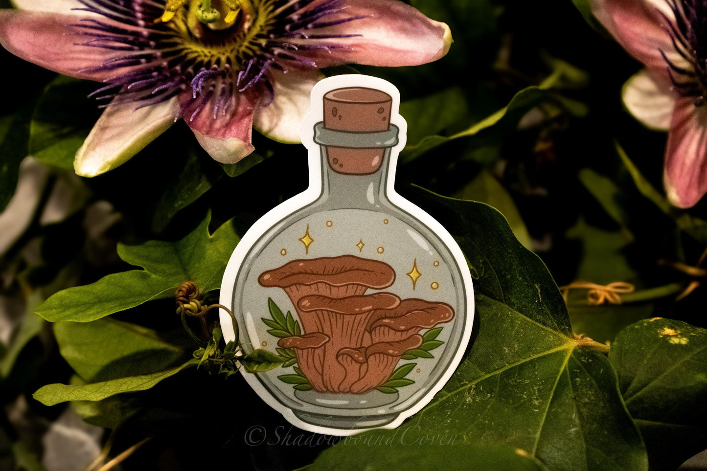 Mushrooms in a bottle - Waterproof Vinyl Sticker