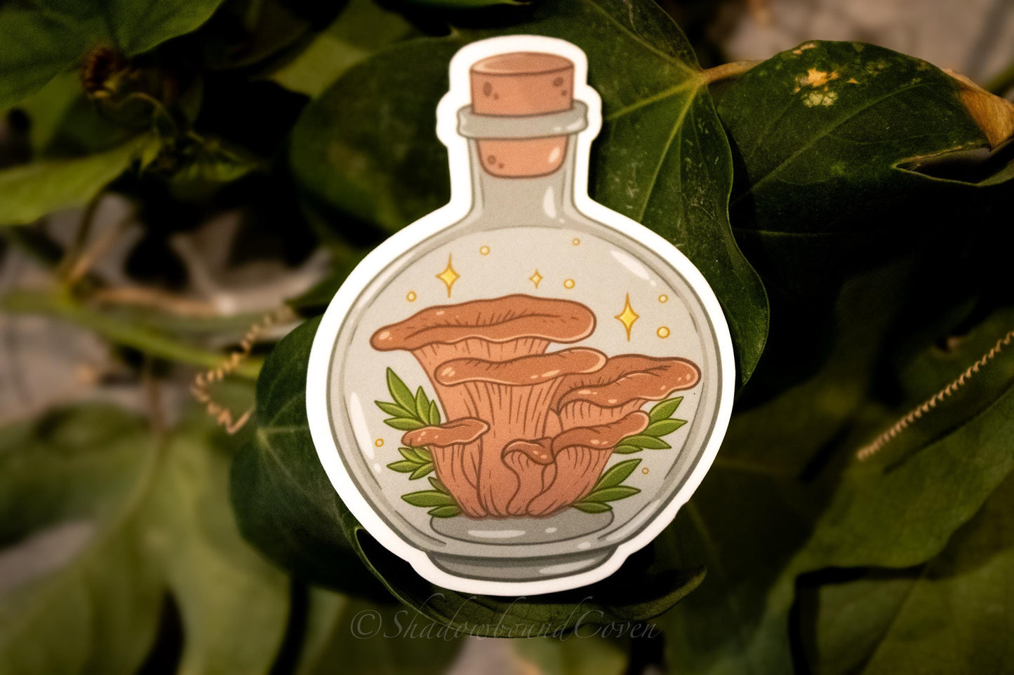 Mushrooms in a bottle - Waterproof Vinyl Sticker