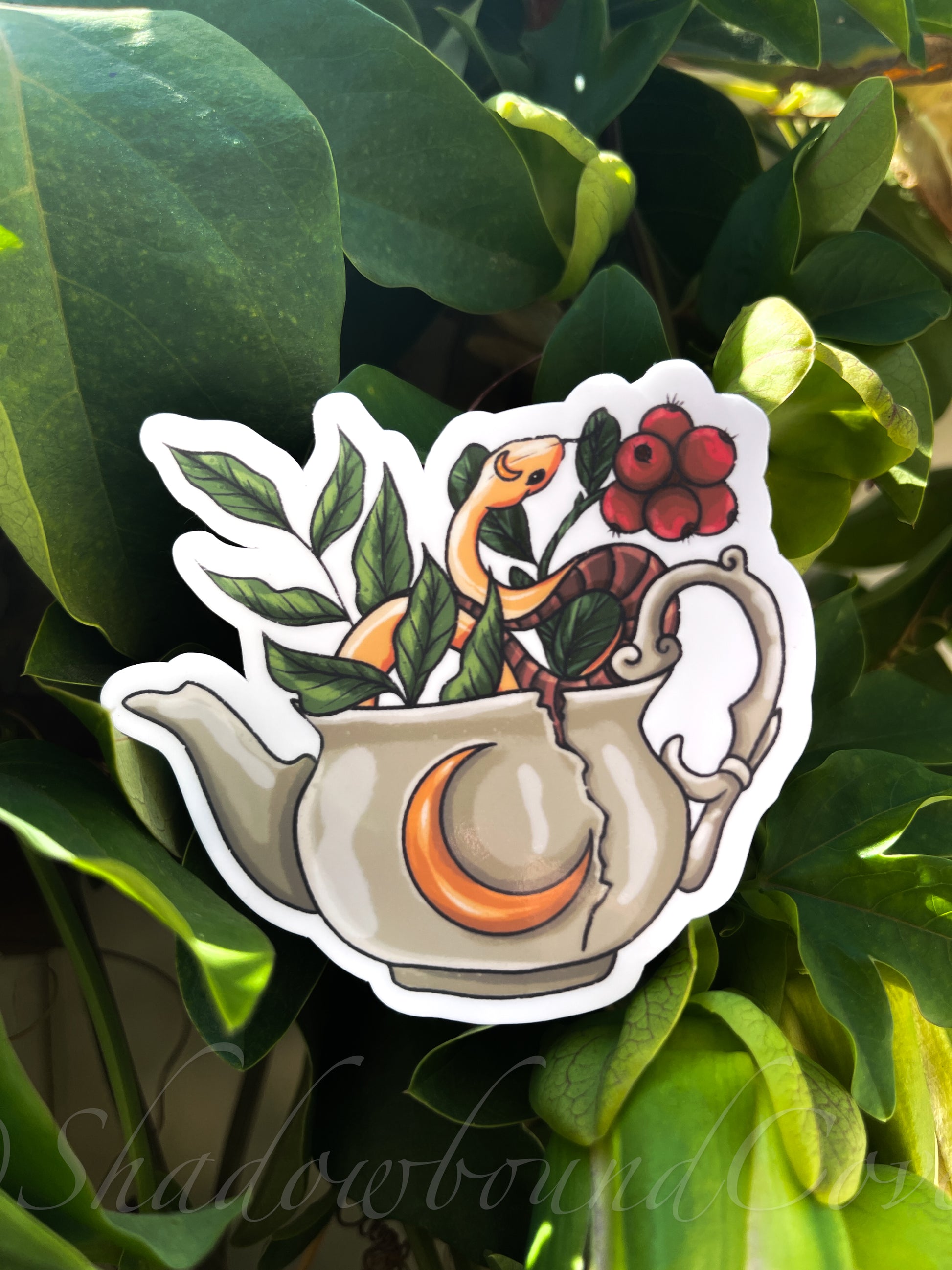 Celestial Floral Tea Snake - Waterproof vinyl sticker/decal - Shadowbound Coven