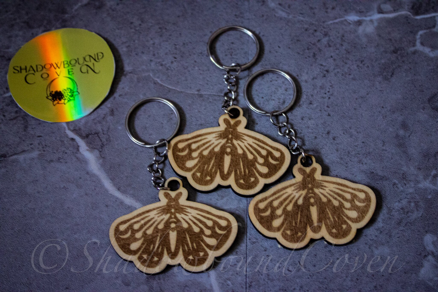 Mystical Moth Keychain- Wooden Laser engraved