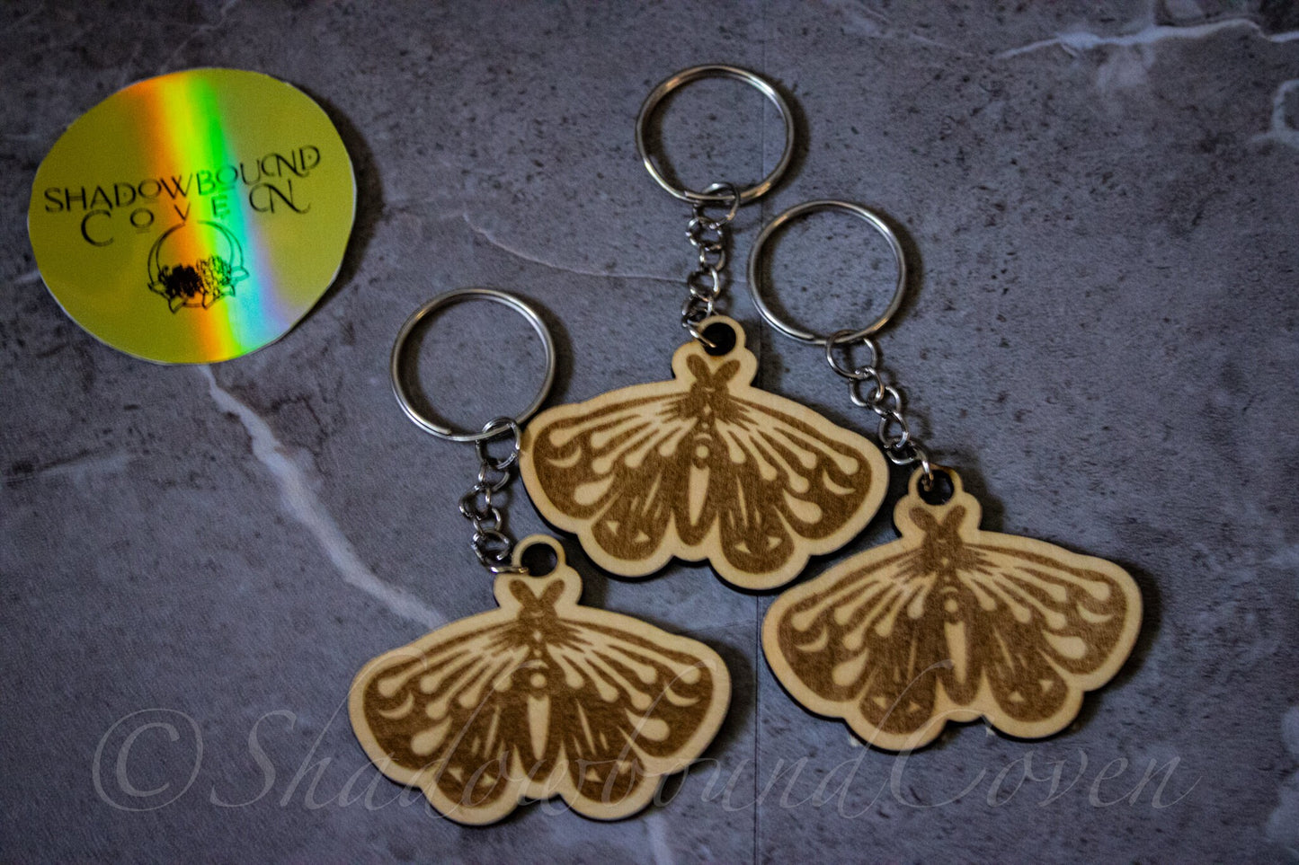 Mystical Moth Keychain- Wooden Laser engraved