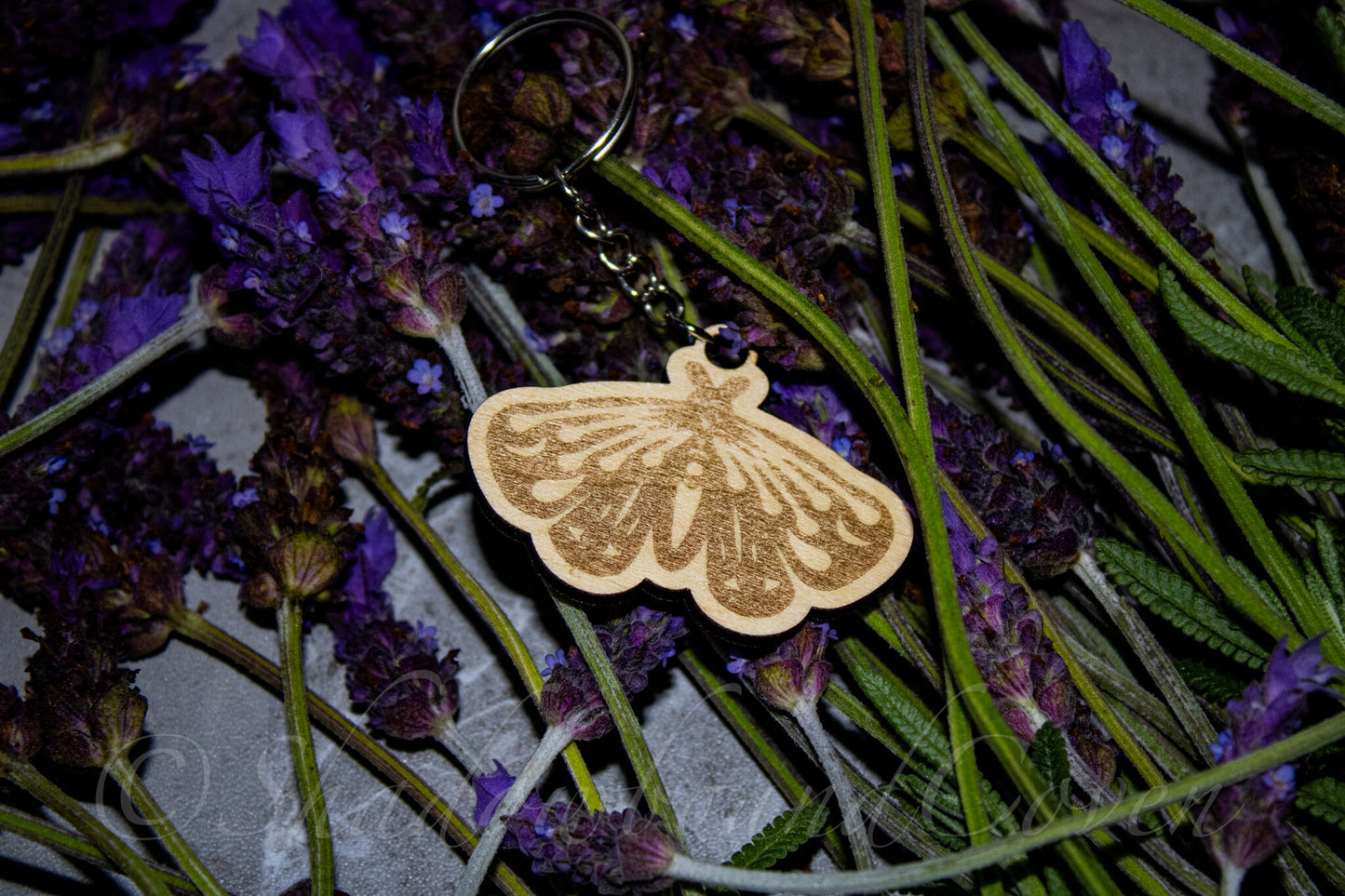 Mystical Moth Keychain- Wooden Laser engraved