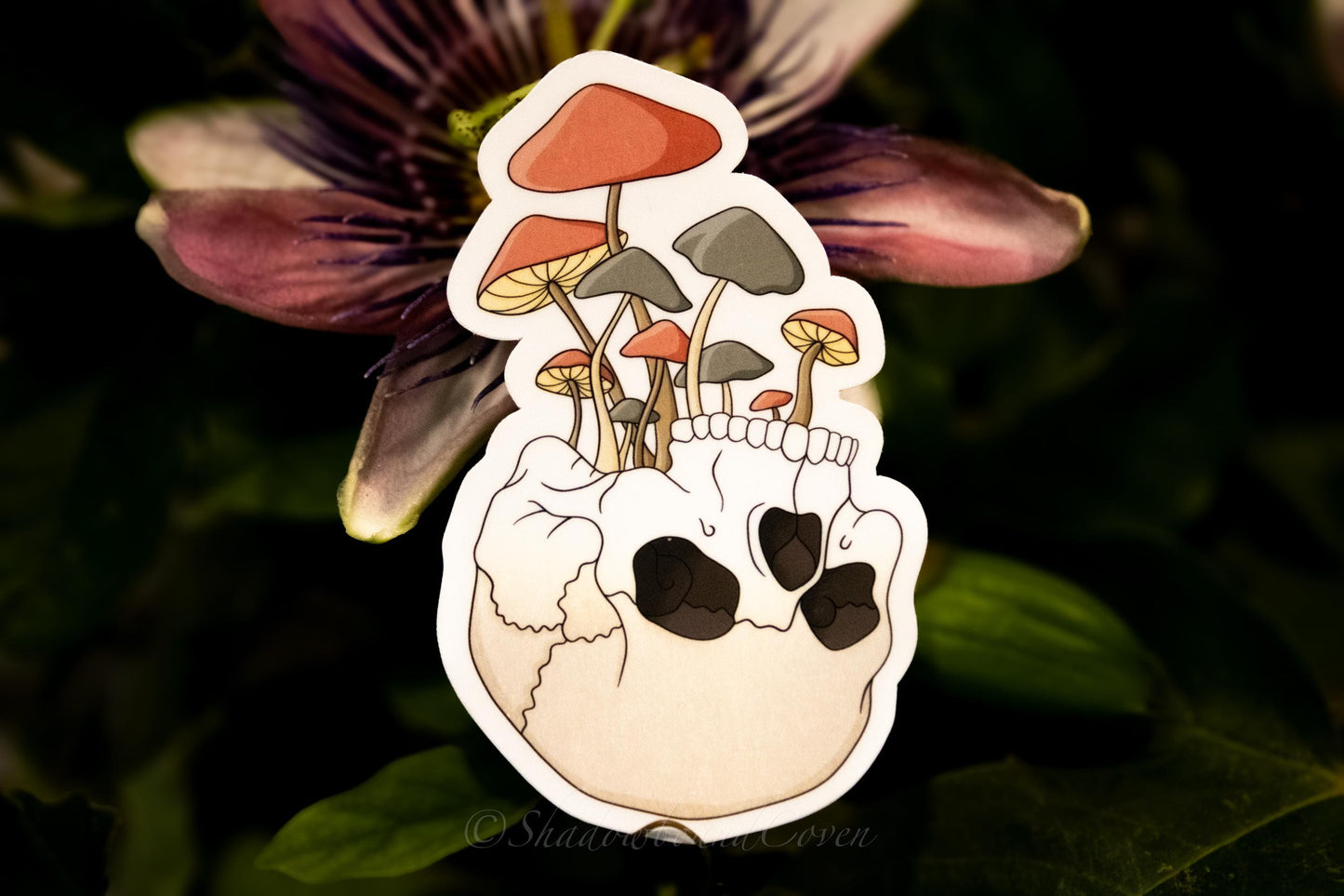 Skull with Mushrooms -  Waterproof Vinyl Sticker