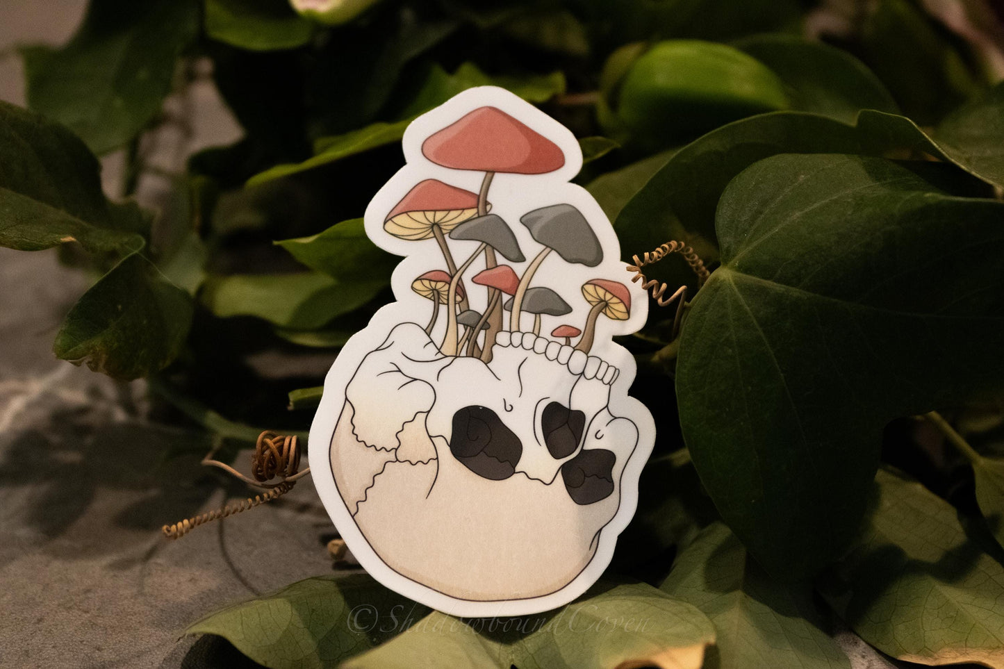 Skull with Mushrooms -  Waterproof Vinyl Sticker