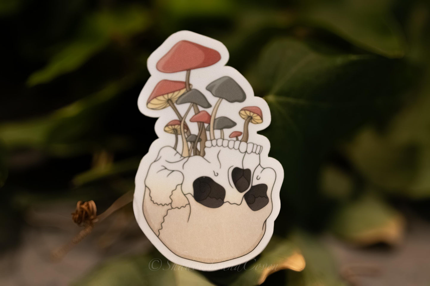 Skull with Mushrooms -  Waterproof Vinyl Sticker